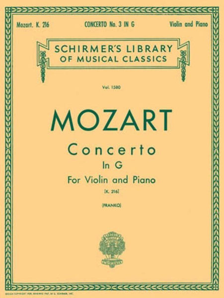 Mozart, Concerto No. 3 in G K. 216 for Violin and Piano (Schirmer)